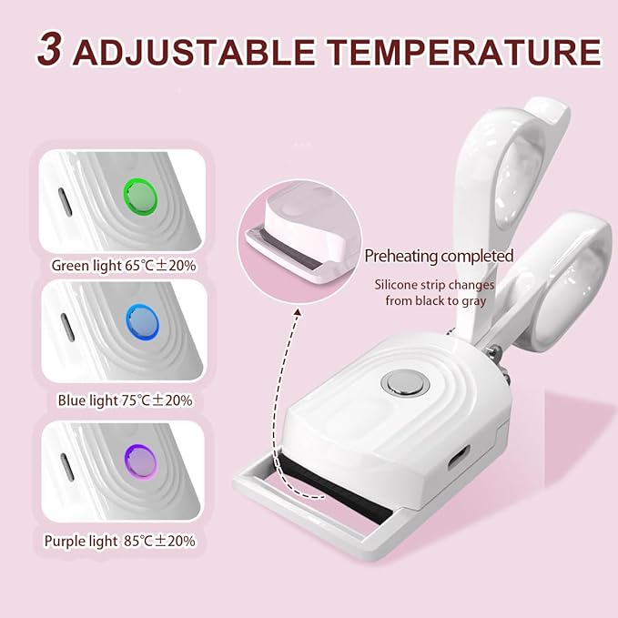 Heated Eyelash Curlers Electric Eyelash Curler USB Rechargeable Eyelash Curlers Natural Curling for Long Lasting Eye Lashe Women Makeup Tools Gift (White)