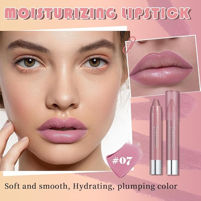 Mauve Hydrating Cream Lipstick Lip Crayon for Women, Moisturizing Lipstick Long-lasting Waterproof, Retractable Lips Crayon Liner for Ombre Shades, Lipgloss Tinted Lip Balm + Lips Color in One, 07