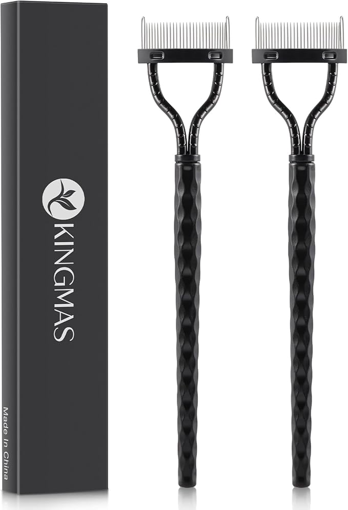 KINGMAS Eyelash Comb Separator, Eye Lash Separator Eyelash Definer Mascara Comb Applicator with Cover - Arc Designed (Black (2Pcs))