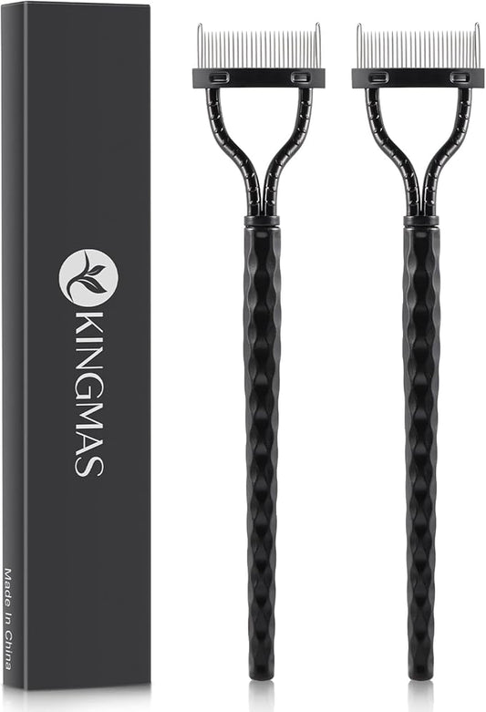 KINGMAS Eyelash Comb Separator, Eye Lash Separator Eyelash Definer Mascara Comb Applicator with Cover - Arc Designed (Black (2Pcs))