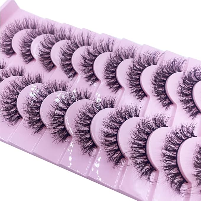 HBZGTLAD New 10 Pairs 3D Mink Lashes False Eyelashes Handmade Wispy Fluffy Long Lashes Natural Eye Makeup Tools Eye Lashes(M47)