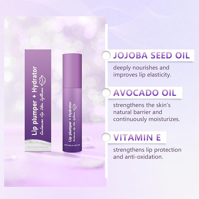 2Pcs Lip Plumper + Hydrator Lip Balm, High-Shine Moisturizer for Smooth, Plumping Lip Cream and Gloss, Instant Volumizing Gloss with Hyaluronic Acid & Anti-Aging Ingredients