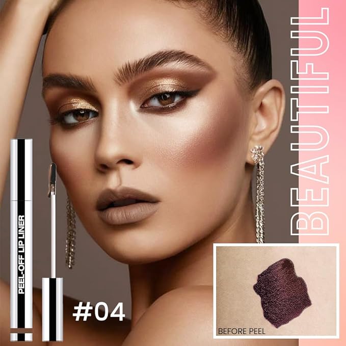Peel Off Matte Liquid Lip Gloss Stain-Lip Liner with Tweezer, Light Taupe Peel Off Lip Stain, Long Lasting & Waterproof Lipstick Tattoo, Transfer-Proof Lip Gloss for All Skin Types (04#, 1Pcs)