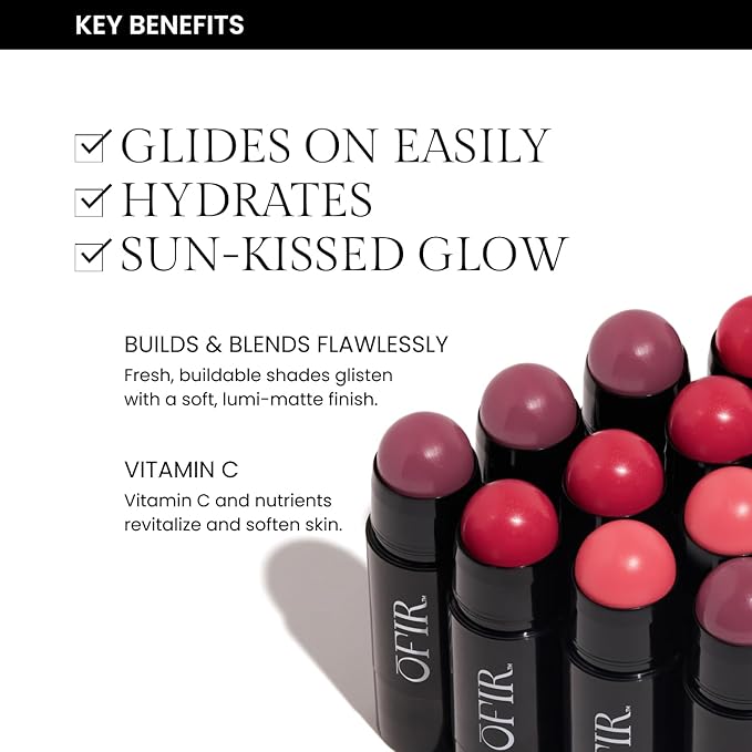 OFIR Cheek Tones Vitamin C Blush Stick | Buildable, Hydrating, Lightweight, Vegan Cream Blush Stick | Non-Transfer, Radiant Finish, Skin-Loving Formula | Watermelon - Reddish Pink | 0.21 oz