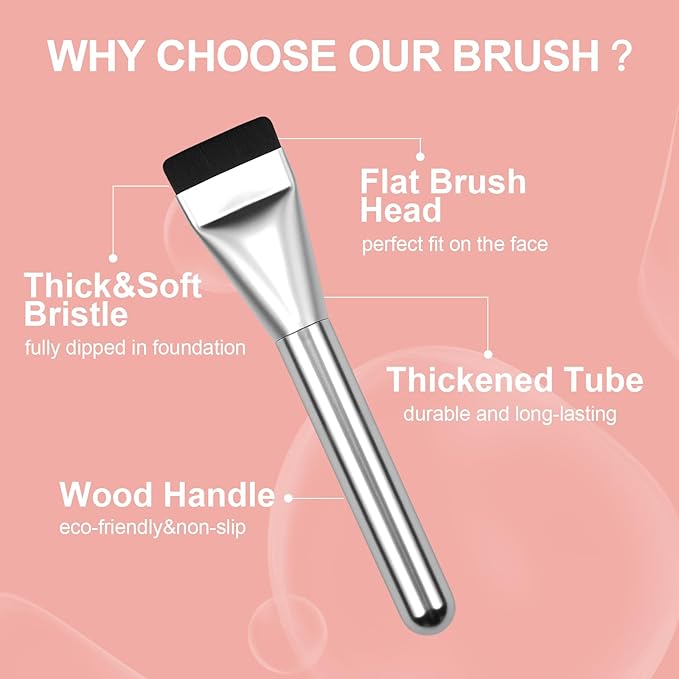 Flat Foundation Brush for Liquid Makeup,14CM Premium Fast Flawless Flat Top Kabuki Makeup Brushes Face Cosmetics Concealer Brush for Liquid, Blending, Powder, Cream, Powder, Blush, Buffing Silver