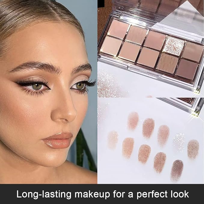 10Colors Nude Light Brown Eyeshadow Palette Makeup,Natural Neutral Eye Shadow,Naturing-Looking Long Lasting Waterproof Blendable Hypoallergenic Suitable for Beginners