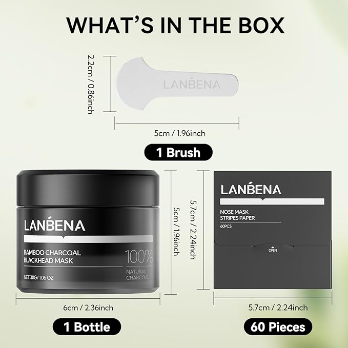 LANBENA Blackhead Remover, Bamboo Charcoal Blackhead Mask Deep Cleansing Peel off Mask & 60Pcs Nose StripsBlack Heads Remover from Face