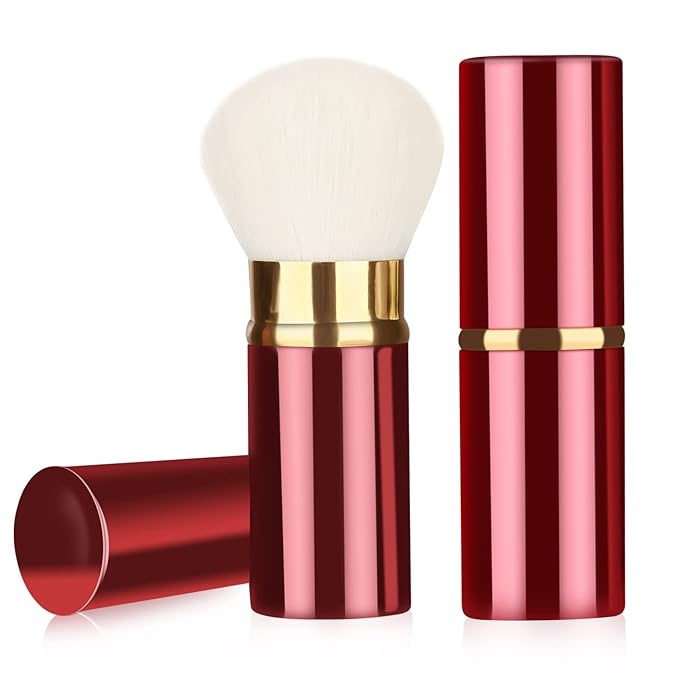 Falliny Retractable Kabuki Makeup Brush, Travel Face Blush Brush, Portable Powder Foundation Sunscreen Brush with Cover for Blush, Bronzer, Buffing, Flawless Powder Cosmetics