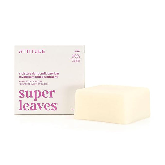 ATTITUDE Moisture Rich Conditioner Bar, Natural Origin, for Ultra Dry and Damaged Hair, Shea & Cocoa Butter, Clean ingredients, Vegan, Coconut & Wild Berries, 3 Oz