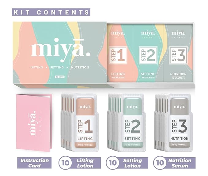 MIYA LASH 2 in 1 Brow Lamination & Lash Lift Lotion Set | Sachet Refill for Lash Lift Kit & Eyebrow Perm | Fast Acting 3-Step Lifting, Setting Lotions with Nutrition Serums | 10 Treatments | Salon Use