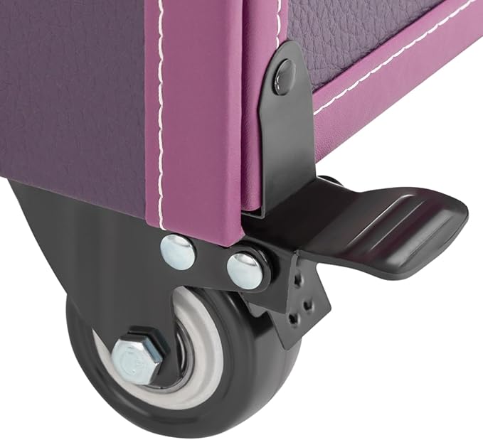 Makeup Train Case, Rolling Makeup Trolley Case, 3 Tiers Lockable Nail Polish Organizer with 2 Keys 4 Wheels (2 with Brakes) for Travel Makeup Artists Nail Technicians (Purple Case, Black Lock)