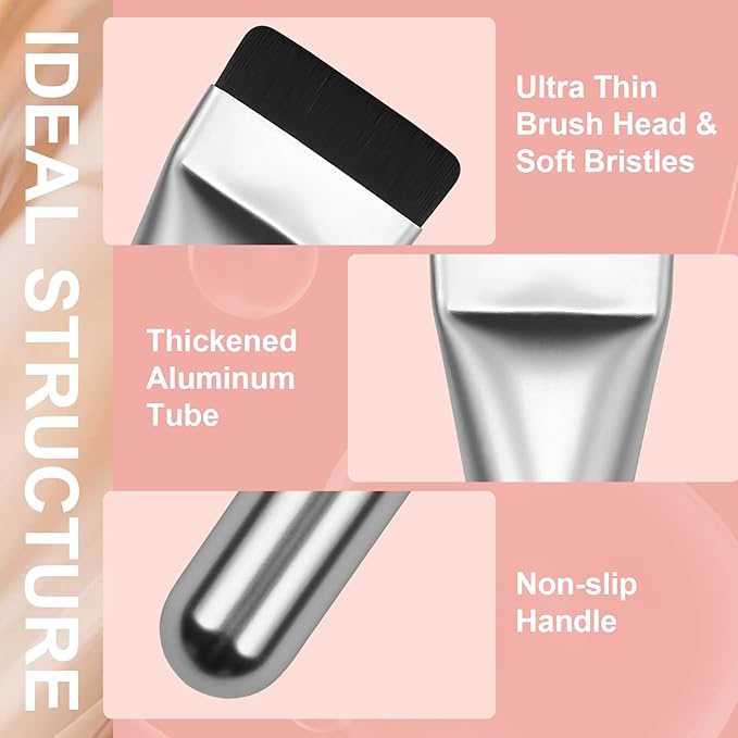 Flat Foundation Brush for Liquid Makeup, with Powder Puff Fast Flawless Flat Top Kabuki Makeup Brushes Face Cosmetics Concealer Brush for Liquid, Blending, Powder, Cream, Blush, Buffing Silver