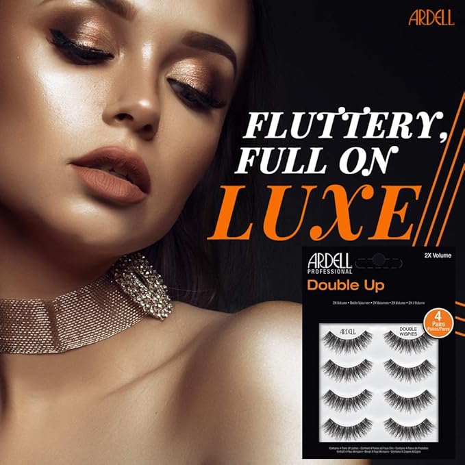 Ardell Double Up Wispies False Eyelashes, Dramatic Full Volume Wispy Lashes, Reusable and Easy to Apply, Black, 4 Pairs
