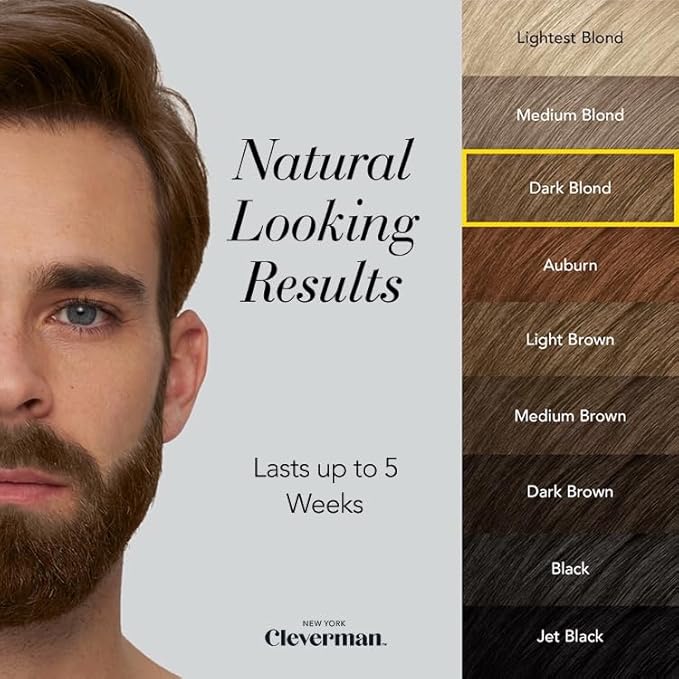 Cleverman Hair & Beard Dye Kit for Men, All-in-One Reusable Mens Hair Color, Natural Gray Coverage, Ammonia-Free Beard Mustache Dye for Men (Dark Blonde)