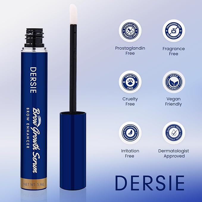 Dersie Eyebrow Growth Serum: Brow Enhancing Serum Infused with Peptide Complex, Biotin & Arginine for Fuller, Stronger, Thicker Brows – Nourishes and Strengthens Dry, Sparse, or Thinning Brows (5 mL)
