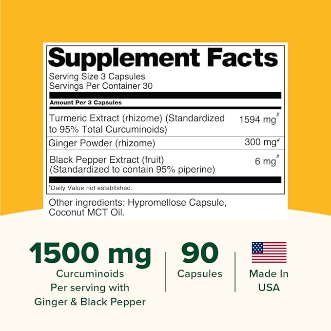 VAHDAM Extra Strength Turmeric Ginger Supplement with 1500mg Curcuminoids per Serving | Added Piperine for Better Absorption | Supports Joint Health and Mobility | 90 Veg Capsules