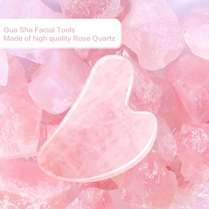 Gua Sha Facial Tools, Natural Rose Quartz Guasha Tool for Face, Double Chin & Jawline, Gua Sha Stone Self-Skin Care Face Stone Gua Sha Tools for Women, Pink