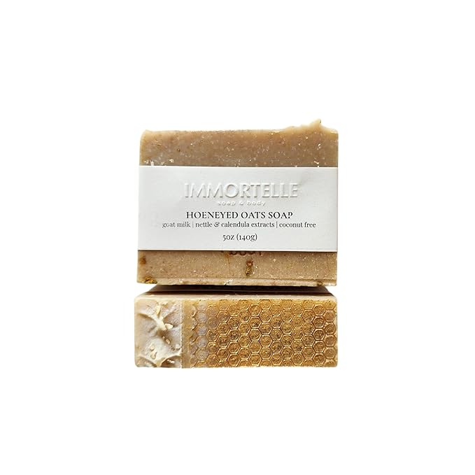 Honeyd Oats body soap bar, goatmilk, bee pollen & honey, 5oz, Coconut-free, fragrance free, calendula & nettle extracts, colloidal oatmeal (Cool citrus basil)