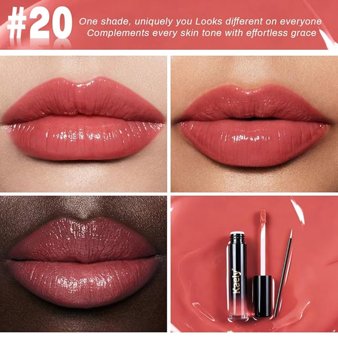 Kaely Longwear Shine Lipstick for Women, Highly Pigmented Liquid Lip Color Makeup, Non-Transfer Lip Gloss Stain Waterproof Smudge Proof 24 Hour, Glossy Finish, Vegan & Cruelty-free, 20 HONEY SHINE