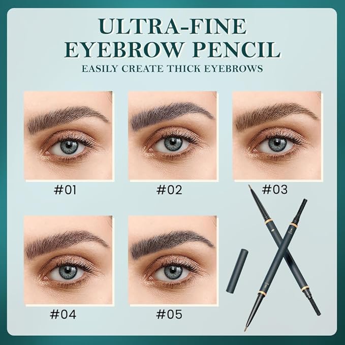 Fine Tip Eye Brow Pencils for Women, Ultra-Fine Mechanical Pencil with Eyebrow Brush,Draws Tiny Brow Hairs, 3 Pcs Waterproof Dual-Sided Defines, Fills Brows, Shapes, Contours, Combs-Dark brown