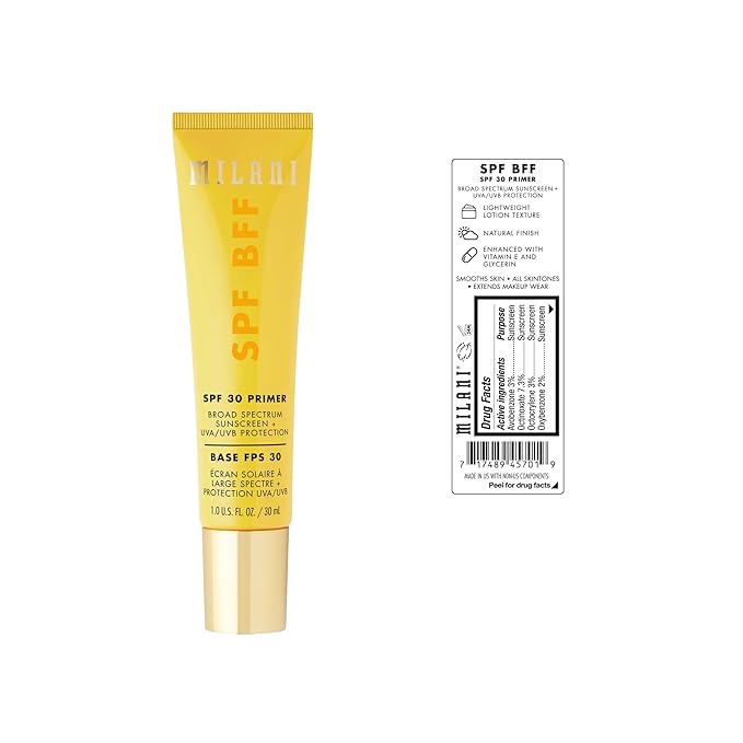 Milani Face Primer for Makeup - SPF BFF Primer with Broad Spectrum Sunscreen SPF 30 UVA UVB Protection, 1.0 Fl. Oz