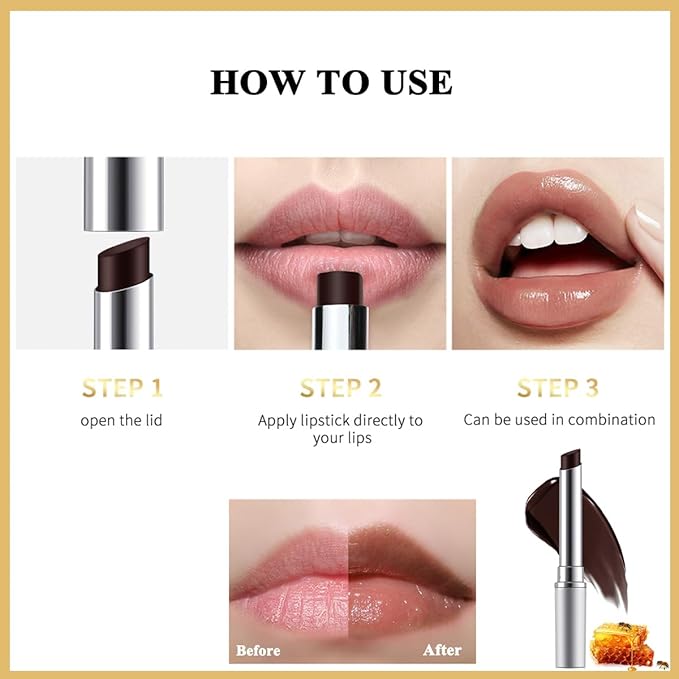 Honey Lipstick Tinted Lip balm, Hydrating Nourishing Sheer Formula Lipstick, Natural Glossy Finish (1 PC BLACK)