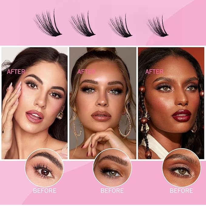 Lash Clusters Kit Eyelash Clusters Individual Lash Extension Kit 240 Pcs D Curly Cluster Lashes DIY Eyelash Extension Kit with Lash Bond and Seal Tweezers Brushes(80D Kit 10-16mm)