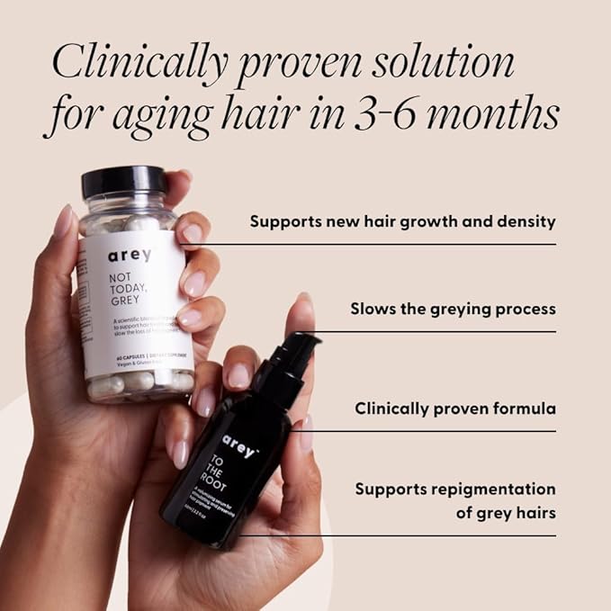 Arey The System Daily Hair Serum and Supplement Treatment for Women & Men | Slows Grey Hair Growth in 3-6 Months | Promote Thicker, Fuller Regrowth | Biotin, B + D Vitamins (1 Month Supply)