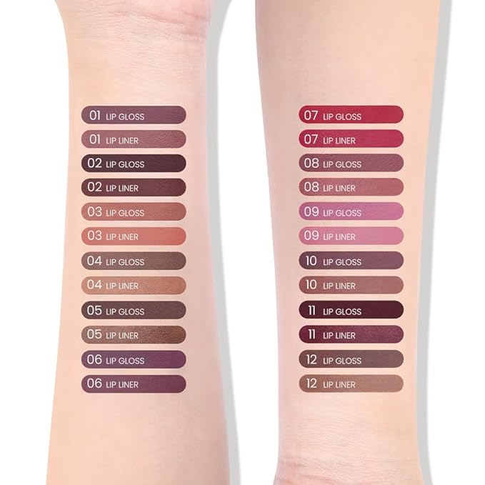 AMY'S DIARY 2pcs Matte Dark Red Lip Liner & Lipstick&Shiny Clear Lip Oil Makeup Set, Liquid Lipstick 24H and Lip Liner Set Matt Liquid Lips Make Up Waterproof Long Lasting (12#, 2 Pcs Set)