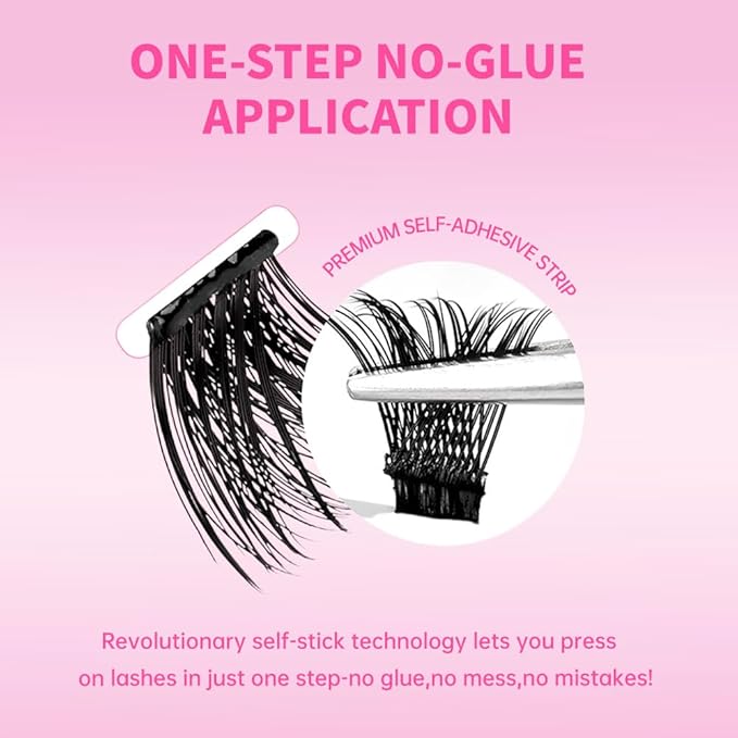 DIY Self Adhesive Eyelashes Natural Volume Lash Clusters Kit Pre Glued Eyelash Clusters No Glue Needed Lashes Wispy D-curl Cluster Eyelash Extensions Individual Lashes 5#