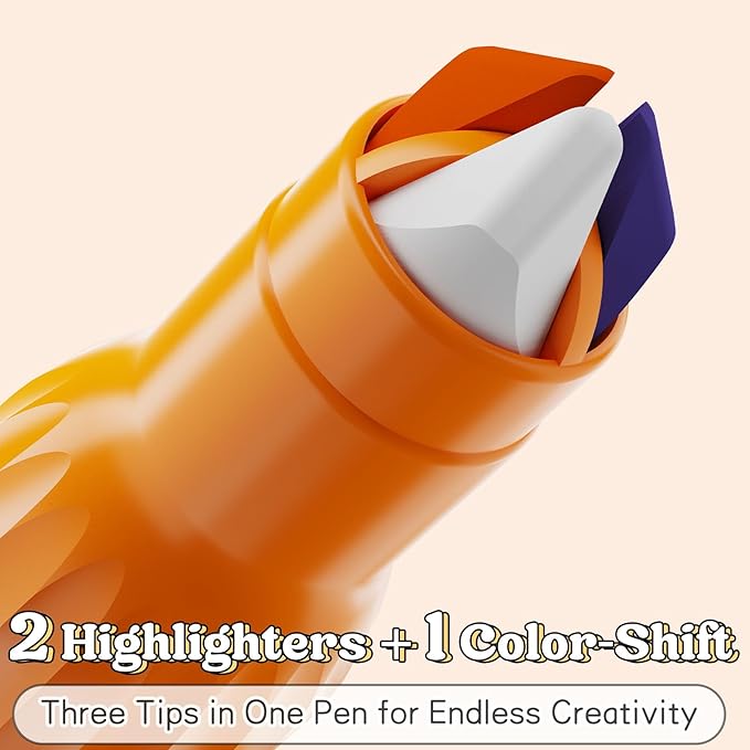 Triple-Tip Highlighters Assorted Colors, 6-Pack No-Bleed Highlighters with 2 Highlight Tips & 1 Color-Shift Tip, 24 Multi Colors for Journaling, Note Taking, Drawing & Planning