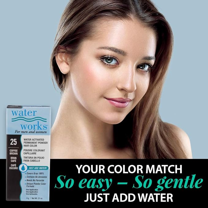 Water Works Hair Color Powder, Coffee Brown – Permanent Hair Dye for Root Touch-Up & Full Coverage, Men & Women, 3 Pack