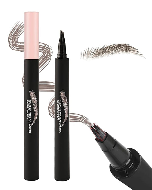 Microblading Liquid Eyebrow Pencil, Waterproof Smudgeproof Multiple Fork Tip Angled Wild Tinted Brow Pen,Filler Dye Eye Brow Pencil Thin Hair Like stroke for shaping,Women Makeup Last All Day-01 Brown