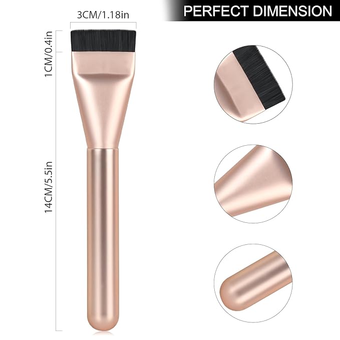 Flat Foundation Brush for Liquid Makeup,14CM Premium Fast Flawless Flat Top Kabuki Makeup Brushes Face Cosmetics Concealer Brush for Liquid, Blending, Powder, Cream, Powder, Blush, Buffing Rose Gold