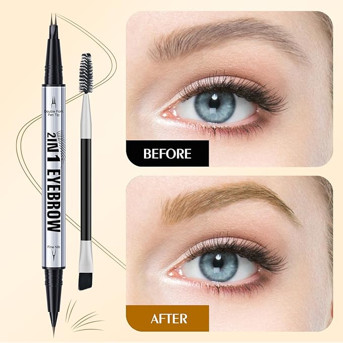 Microblading Eyebrow Pen, 2 Tip Precise Microblade Eyebrow Pencil That Looks Like Hair, Waterproof Natural Eye Brow Pencils for Women, Non Dry Out and Last All Day (Brown)