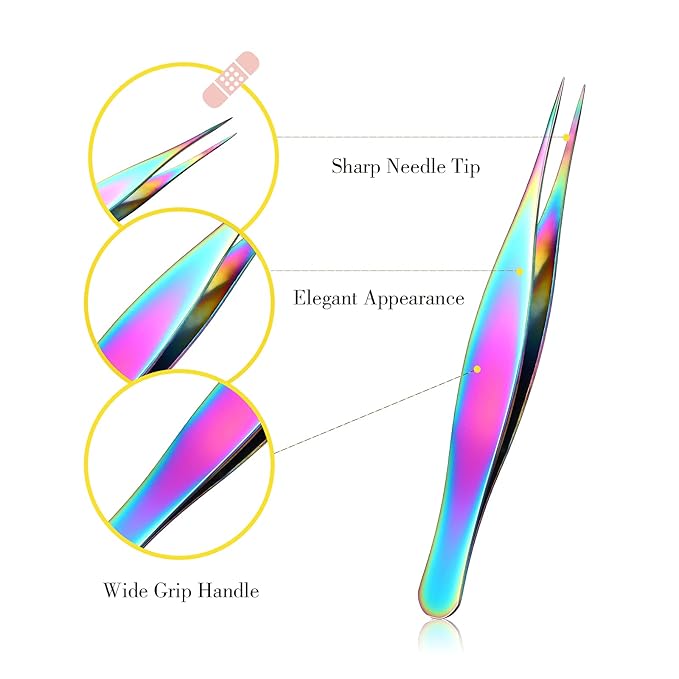 Honoson 6 Pieces Tweezers for Ingrown Hair Remover Pointed Blackhead Remover Point Tip Tweezers Stainless Steel for Nose Facial Hair Eyebrow and Shards(Rainbow Color)