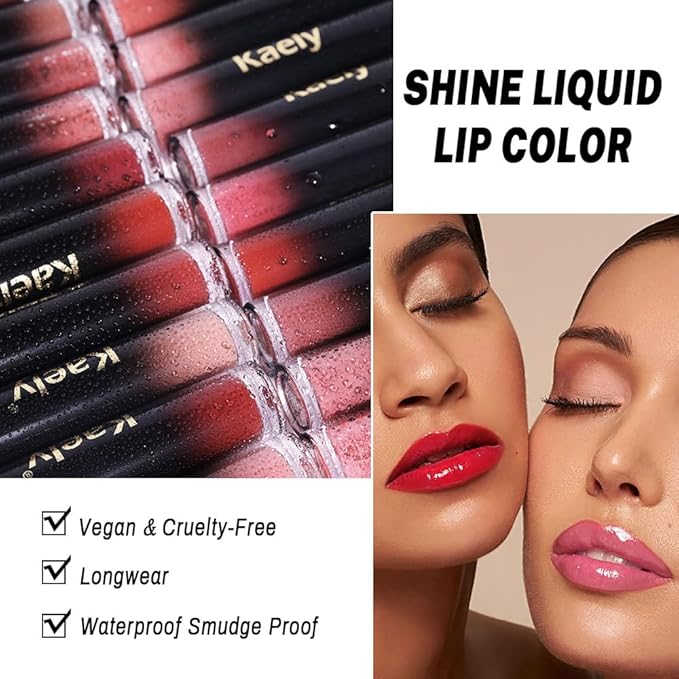 Kaely Longwear Shine Lipstick for Women, Highly Pigmented Liquid Lip Color Makeup, Non-Transfer Lip Gloss Stain Waterproof Smudge Proof 24 Hour, Glossy Finish, Vegan & Cruelty-free, 18 NUDE