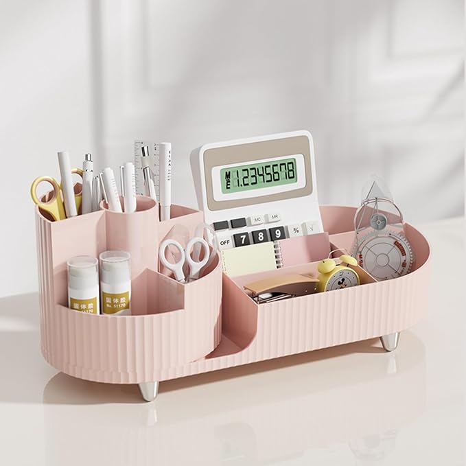 Rotating makeup organizer,Large Capacity Cosmetic Display Case, easy to hold all of your makeup products, at least 20 makeup brushes/eyeliner,10 lipsticks,8 skincare products(Pink)