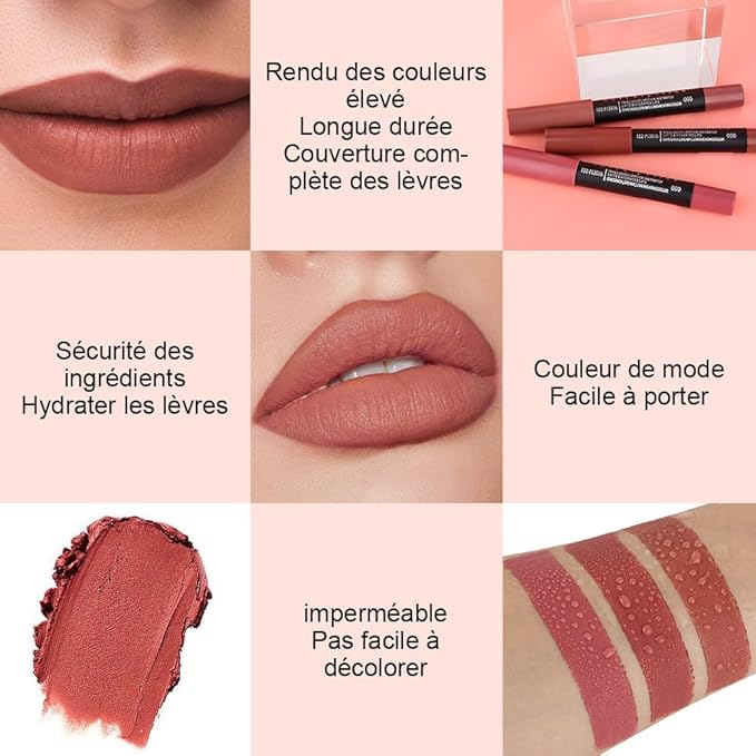 Generic Deep Dark Red Matte Lipstick and Lip Crayon Liner Pencil Pen Set for Women Lip Stain Long Lasting Waterproof labiales (3, 05&06&09)