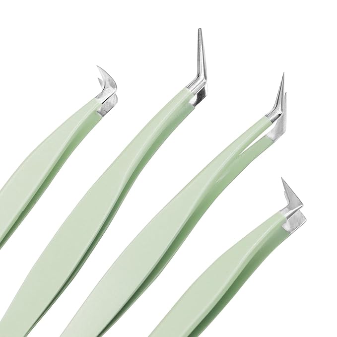 Bodermincer Lash Tweezers 4pcs, D Curl, Black, Plastic, Modern