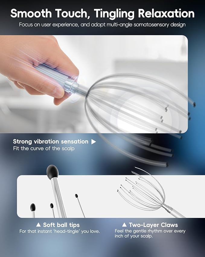 Head Massager Scalp, Electric Scalp Massager with 20 Metal Fingers – Head Scratcher & Hair Massage Tool, Waterproof Head Massage for Stress Relief, Stocking Stuffers Gift for Women & Men
