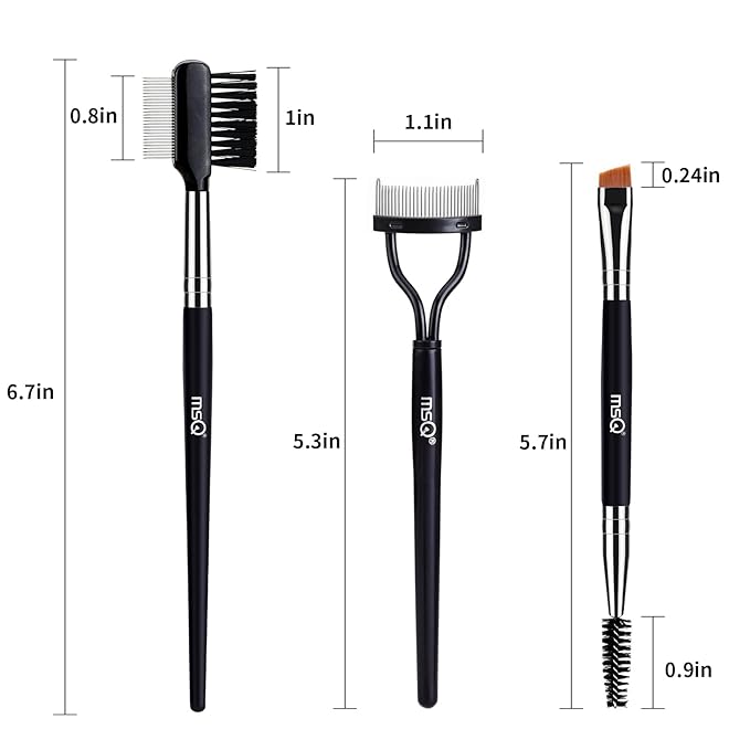 MSQ Eyebrow Brush and Comb Eyelash Brush Eyelash Separator Eye Brow Comb & Spoolie Brush Professional Mascara Brushes Eyebrow Eyelash Grooming Brush Eye Makeup Tools Set (3 PCS)