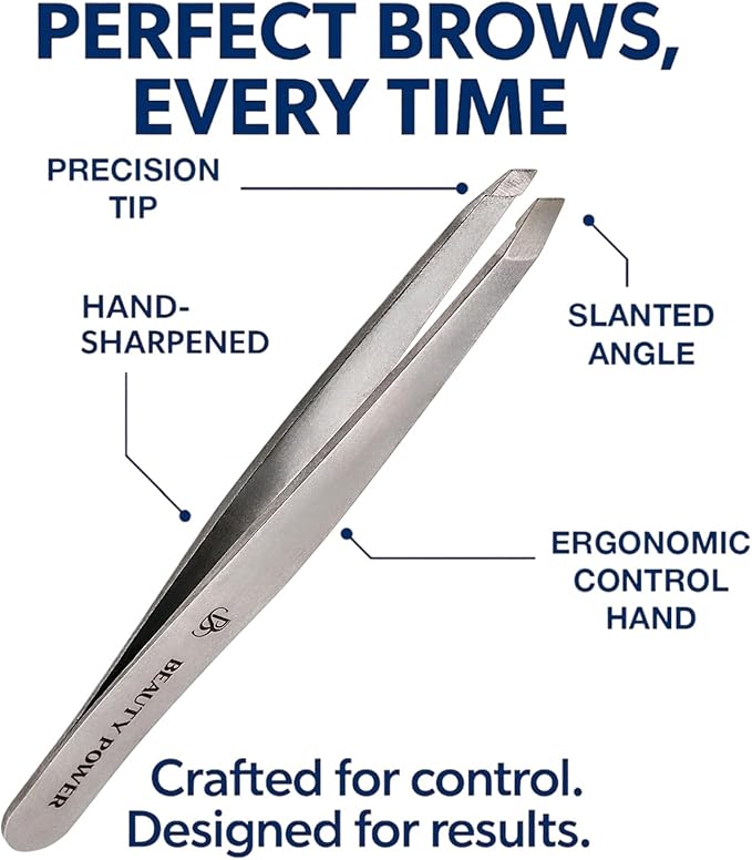 Professional Precision Slant Tweezers for Women Facial Hair - Tweezers for Men & Women, Eyebrow Tweezer for Ingrown Hair Blackhead & Splinter Removal - Grey