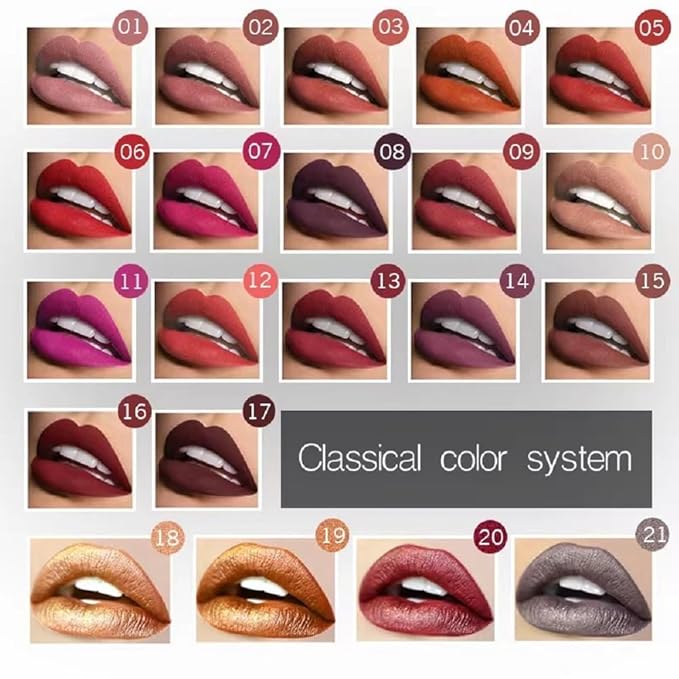 21 Colors Matte Liquid Lip Gloss - Non Transfer Proof, Long Lasting 10Hrs Glossy Lipstick, Kiss Proof & Hydrating Lip Stain Wear (12)