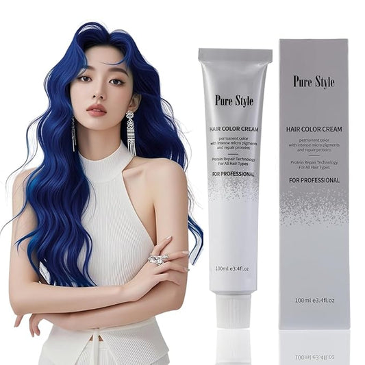 PureStyle 100g Professional Permanent Hair Color Dye Cream Ammonia Free, Long Lasting Blue Color, Natural Shine, For All Hair Types Easy At Home Application (0/88 Blue)