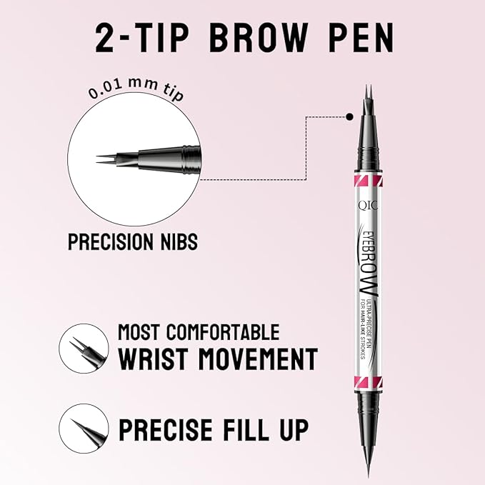 2 Pack Microblading Eyebrow Pencils for Women,2-in-1 Dual-Ended Eye Brow Pen with 2-Fork-Tip and Precise Brush-Tip, Waterproof Long Lasting Eyebrow Pen for Natural Hair-Like Brows(Dark Brown*2)