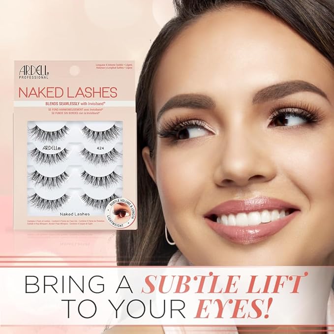 Ardell Strip Lashes Natural Naked Lashes #424 – Natural Lashes with Invisiband, 4 Pairs x 2-Pack