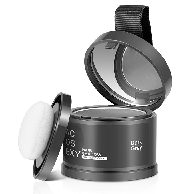 Root Touch Up Color Powder for Women and Men - Instant Coverage for Gray Hair, Thinning Hair, Bald Spots, Hairline Shadow, Eyebrows, and Beard Lines (Dark Gray)