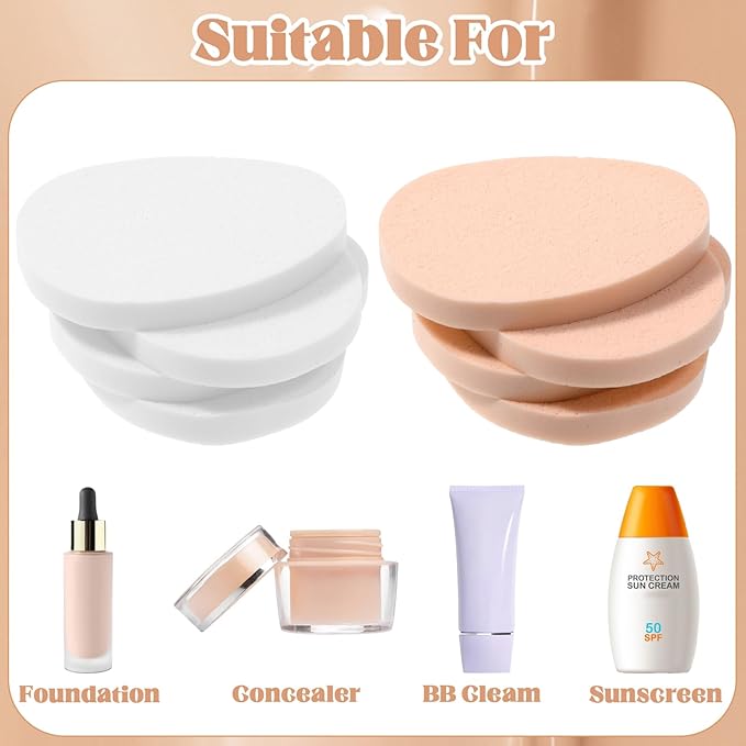 12 Pcs Flat Makeup Sponge, Smooth Makeup Sponges Cushion Foundation Puff Make up Cushion Make up Applicator Sponge for Natural and Easy Soft Long-lasting and Beginner-friendly(White, Beige)