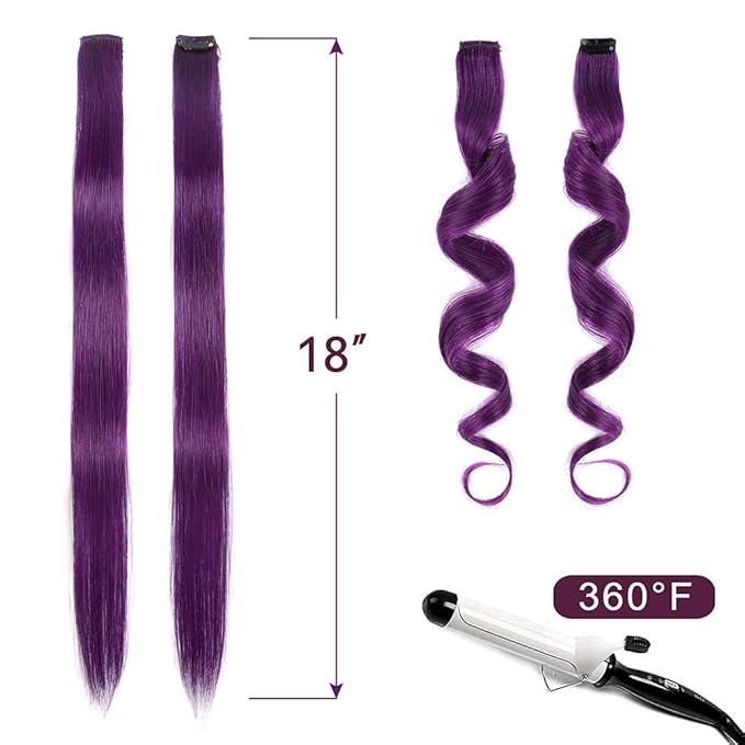 Winsky Purple Clip in Hair Extensions - 100% Real Human Hair Colored Girls Halloween Hair Pieces 5 Pieces/Set (18inch,Purple)